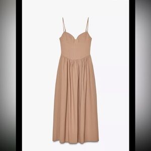 Zara midi Tan Spaghetti Strap Dress 3152/331/730